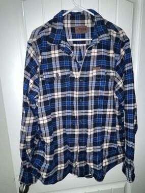 Orvis Blue, White and Black Plaid Button-Down Shirt
